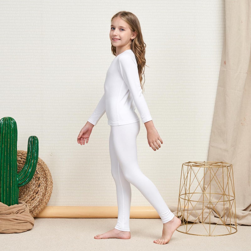 HEROBIKER Girls Thermal Underwear Set Ultra Soft Fleece Lined Kids Long Johns Top Bottom Thermals Kids Base Layer Winter Warm White X-Large - Image 2